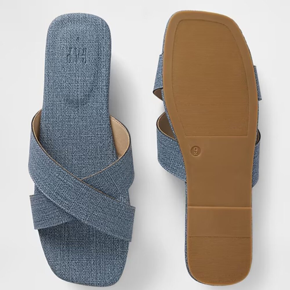 GAP Brushed Denim Blue Criss-Cross Sandals/NWT/9 - Picture 3 of 12